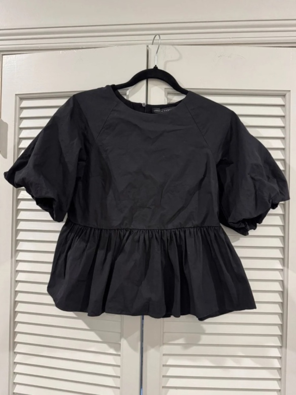 English Factory Black Puff Sleeve Peplum Top